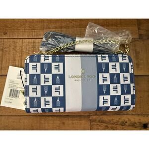 London Fog Crossbody Bag Womens Navy Blue Diana Double Zip Wallet Purse New